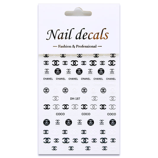 Luxury Designer Nail Decals - Coco Chanel [B&W 187]