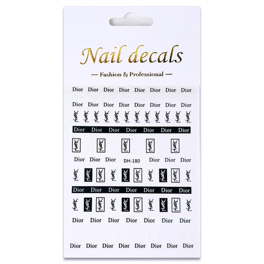 Luxury Designer Nail Decals - Dior + YSL [B&W 180]