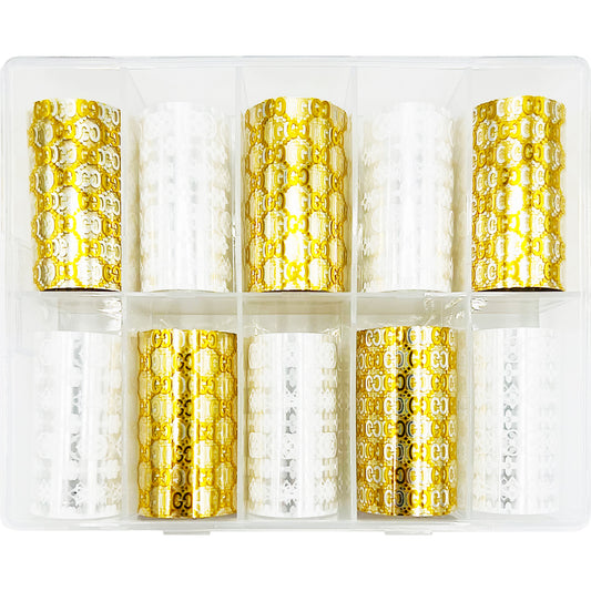 Luxury Designer Nail Foil - Gucci + Louis Vuitton [Gold/White]