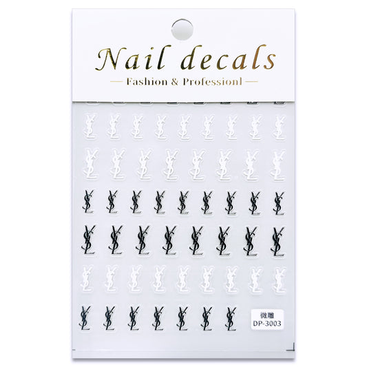 Luxury Designer Nail Decals - YSL [B&W 3003]