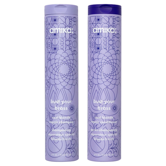 amika: | bust your brass cool blonde repair shampoo + conditioner duo [9.2 oz]