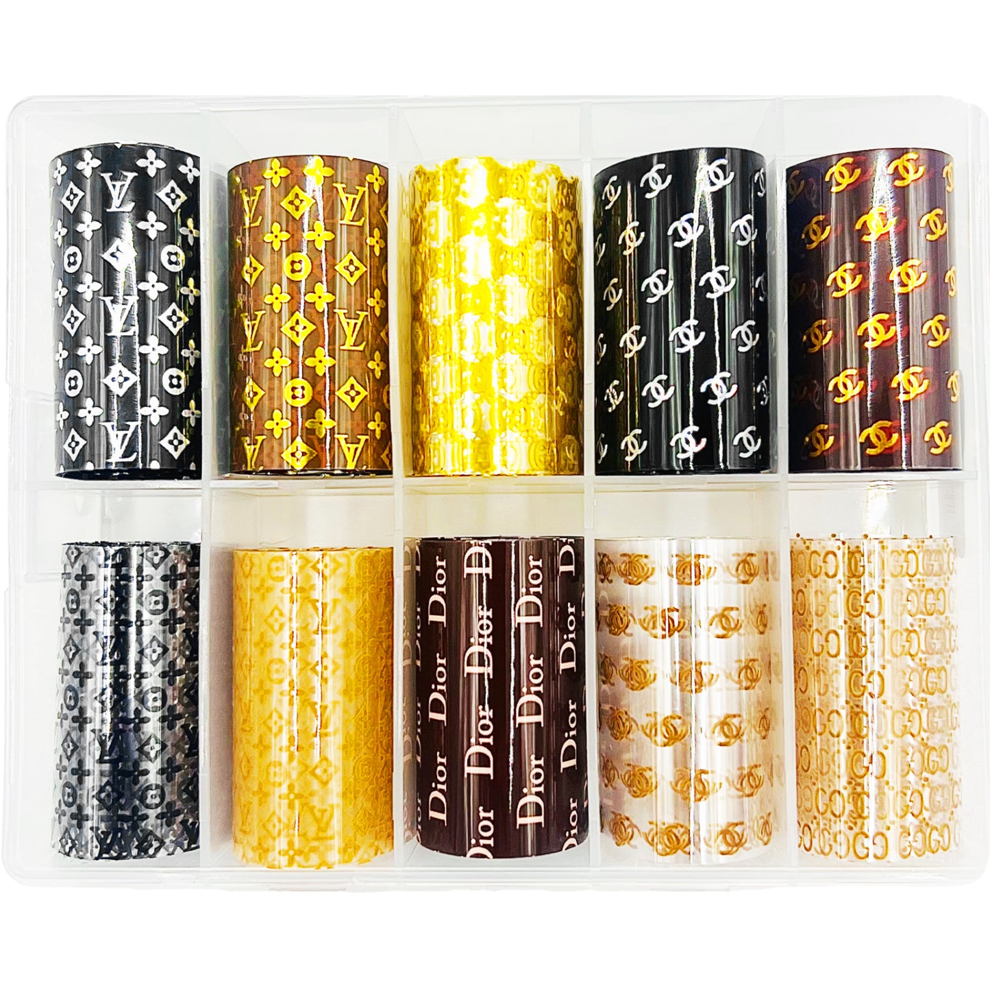 Luxury Designer Nail Foil - Chanel + Dior + Gucci + Louis Vuitton [4 Designs | 10 Colors]