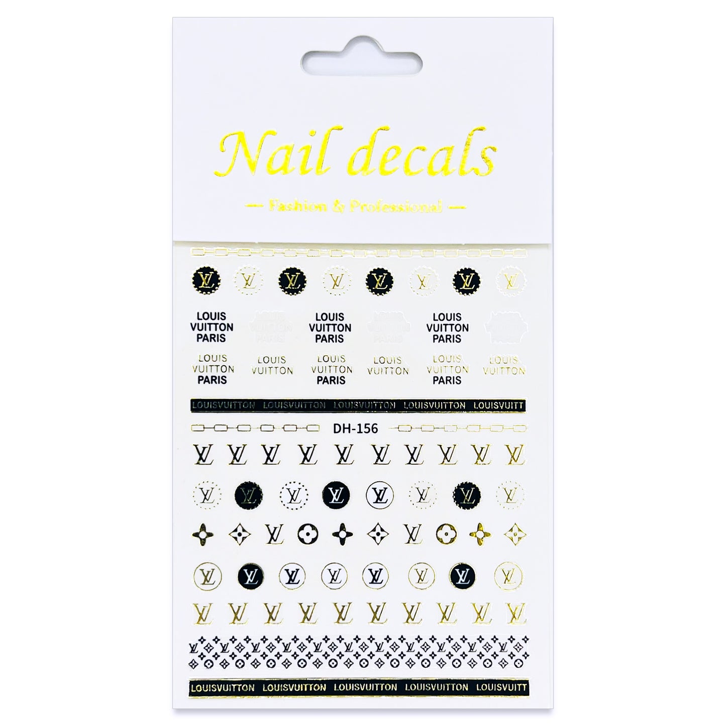 Luxury Designer Nail Decals - Louis Vuitton [Black & Gold 156]