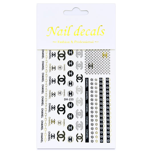 Luxury Designer Nail Decals - Designer Inspired 1 [Black & Gold 153]