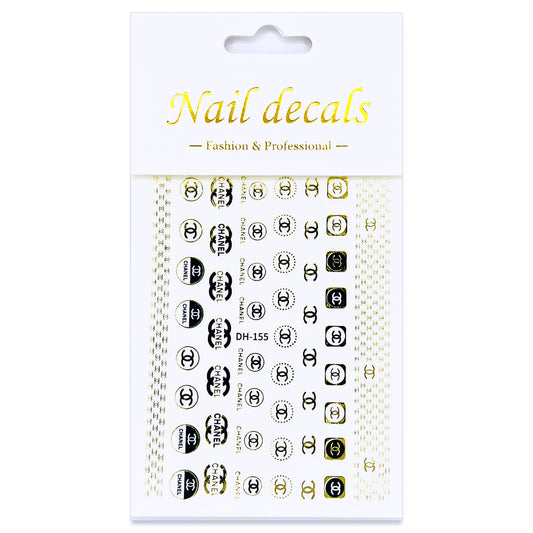 Luxury Designer Nail Decals - Designer Inspired 1 [Black & Gold 155]