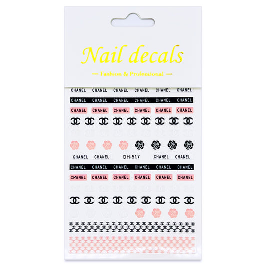 Luxury Designer Nail Decals - Designer Inspired 1 [Black & Pink 517]