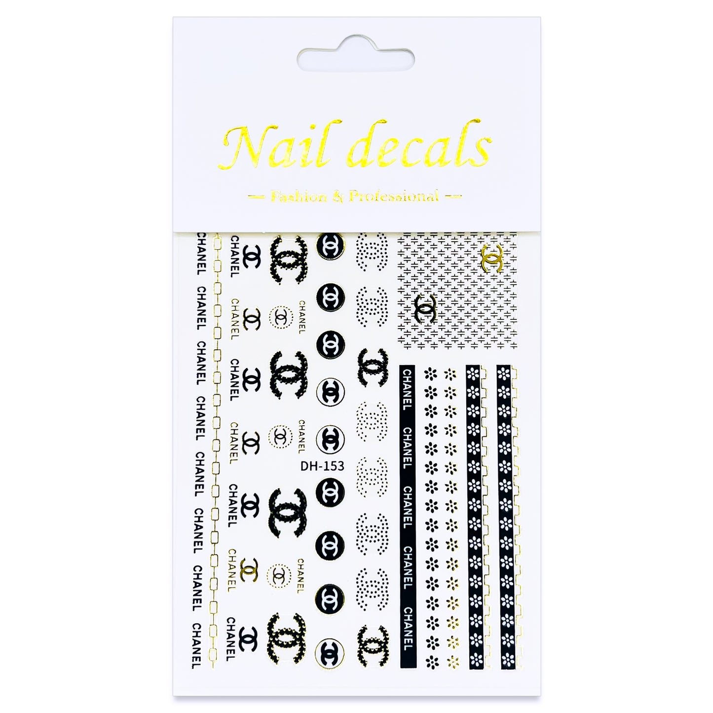 Luxury Designer Nail Decals - Coco Chanel [Black & Gold 153]