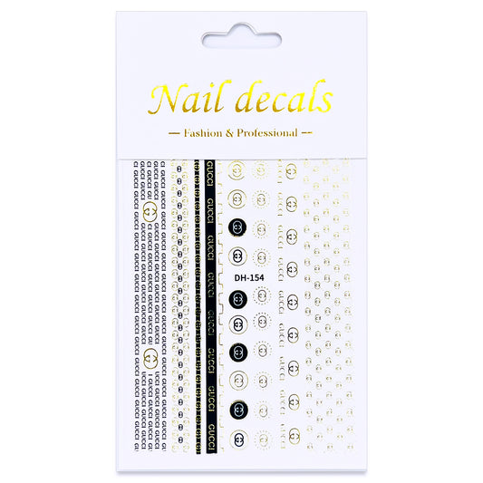 Luxury Designer Nail Decals - Designer Inspired 3 [Black & Gold 154]