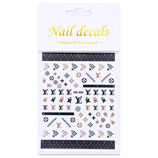 Luxury Designer Nail Decals - Monogram [Black & Brown 485]