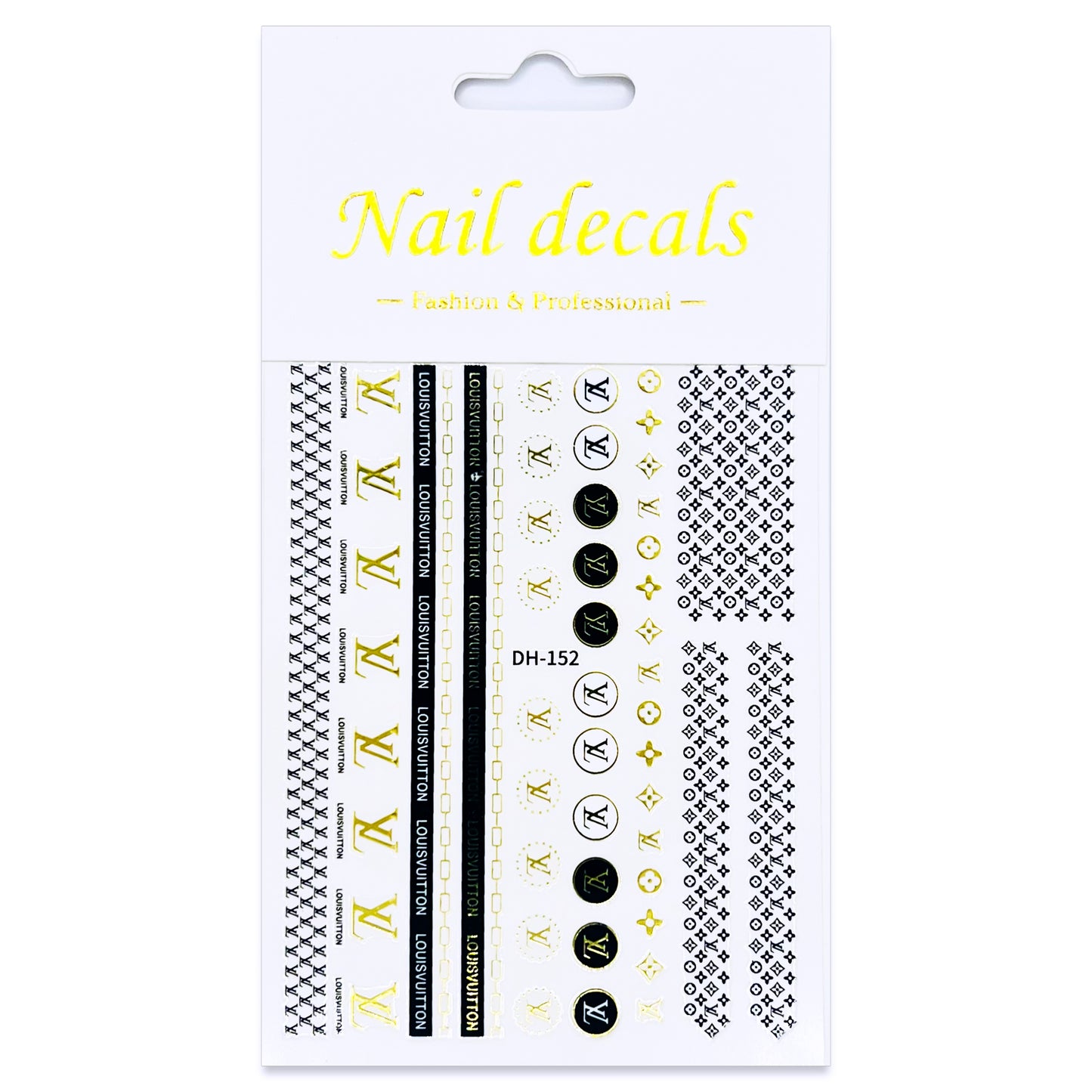 Luxury Designer Nail Decals - Monogram [Black & Gold 152]