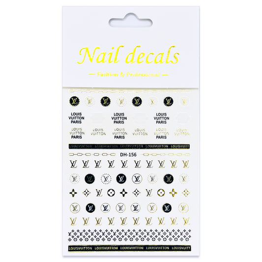 Luxury Designer Nail Decals - Monogram [Black & Gold 156]