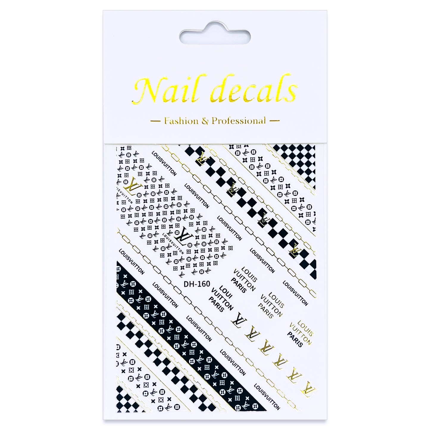Luxury Designer Nail Decals - Monogram [Black & Gold 160]