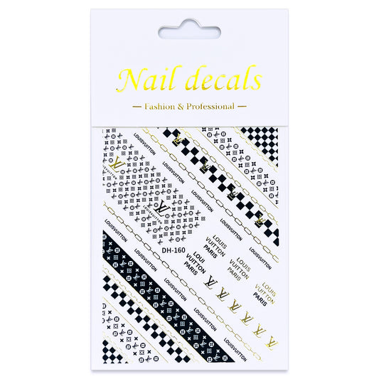 Luxury Designer Nail Decals - Monogram [Black & Gold 160]