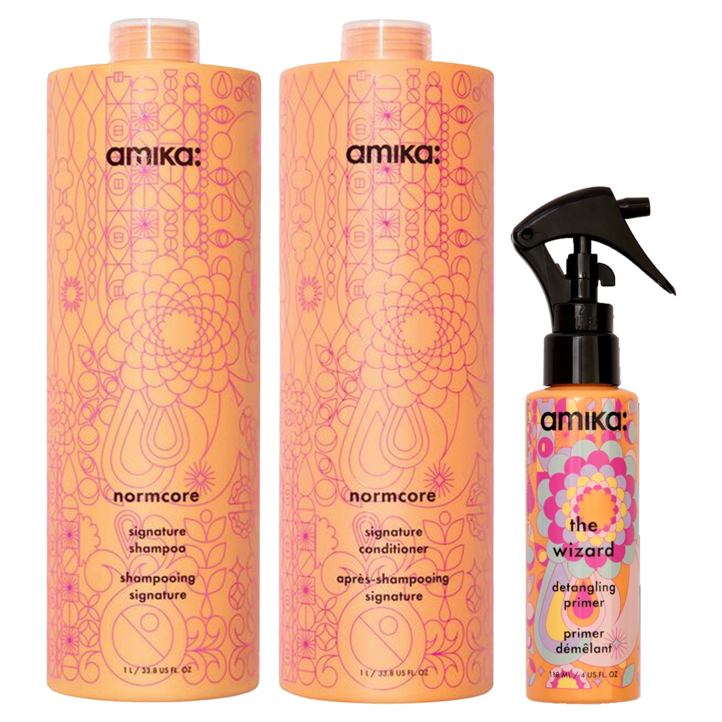 amika: supersized signature set | normcore shampoo + conditioner + the wizard detangling primer