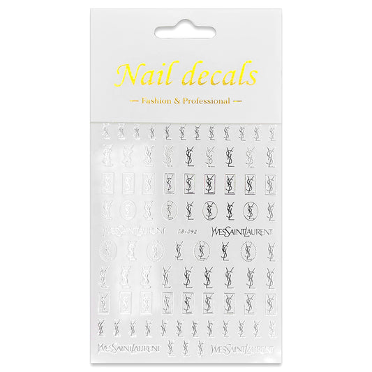 Luxury Designer Nail Decals - Designer Inspired 5 [Silver 092]